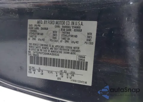 1999 Ford F-150 Xl/Xlt z USA, uszkodzony, nr VIN 1FTZF0720XKA20535